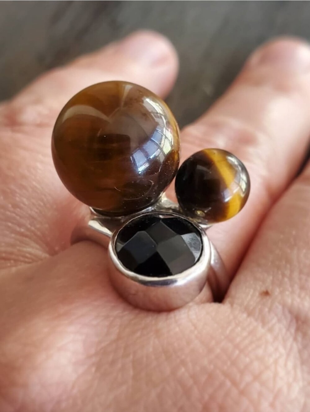 Vintage sterling Silver Modernist Tripple Stone Ring